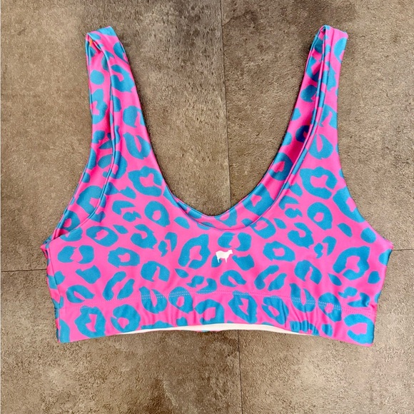 Goldsheep Pink and Blue Sports Bra with Bold Leopard Print - Picture 3 of 5